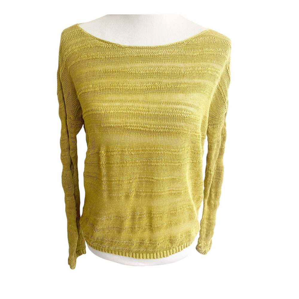 Eileen Fisher Sweater Women M Chartreuse Open Knit Linen Long Sleeve Costal Core